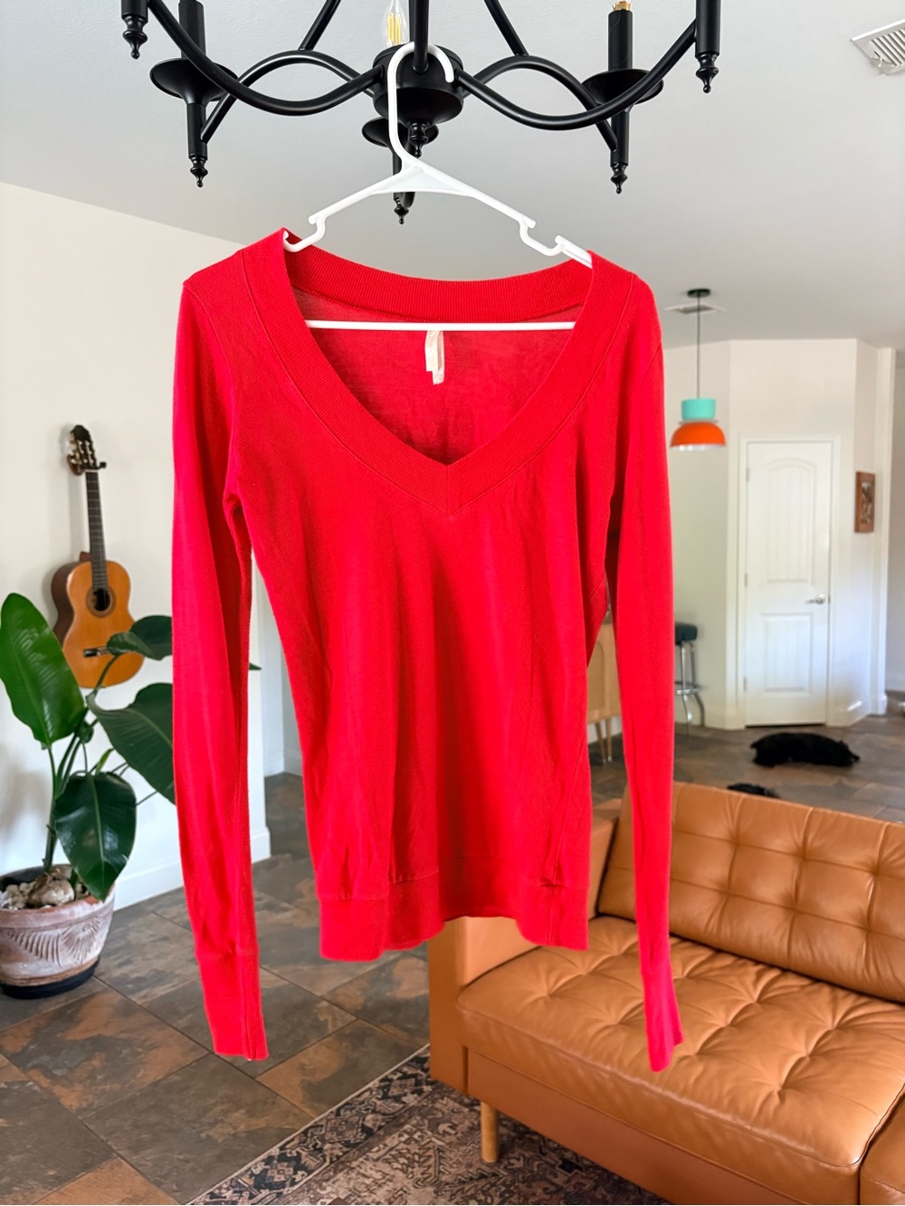 Color Story Red Lightweight V-Neck Long Sleeve Sweater